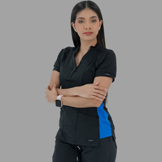 Women's Top 930 Black-Royal Blue Super Stretch, Scrubs 930