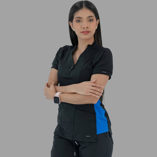 Women's Top 930 Black-Royal Blue Super Stretch, Scrubs 930