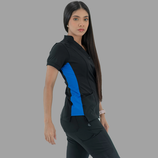 Women's Top 930 Black-Royal Blue Super Stretch, Scrubs 930