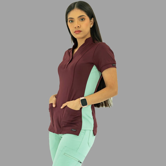 Women's Top 930 Maroon/Brook Green Super Stretch, Scrubs 930