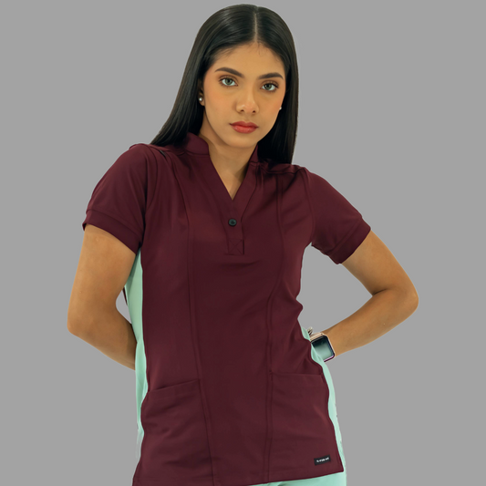 Women's Top 930 Maroon/Brook Green Super Stretch, Scrubs 930