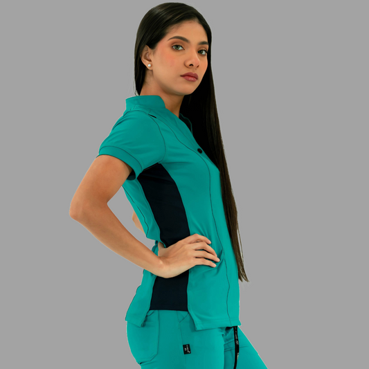 Women's Top 930 Teal Green/Navy Super Stretch, Scrubs 930