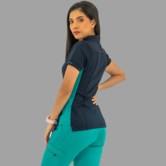 Women's Top 930 Navy Blue - Teal Green Super Stretch, Scrubs 930