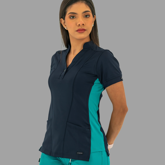 Women's Top 930 Navy Blue - Teal Green Super Stretch, Scrubs 930