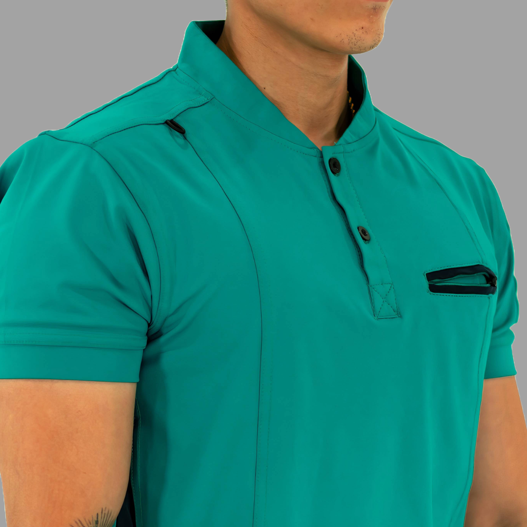 Men's Top 930 Teal Green - Navy Super Stretch, Scrubs 930