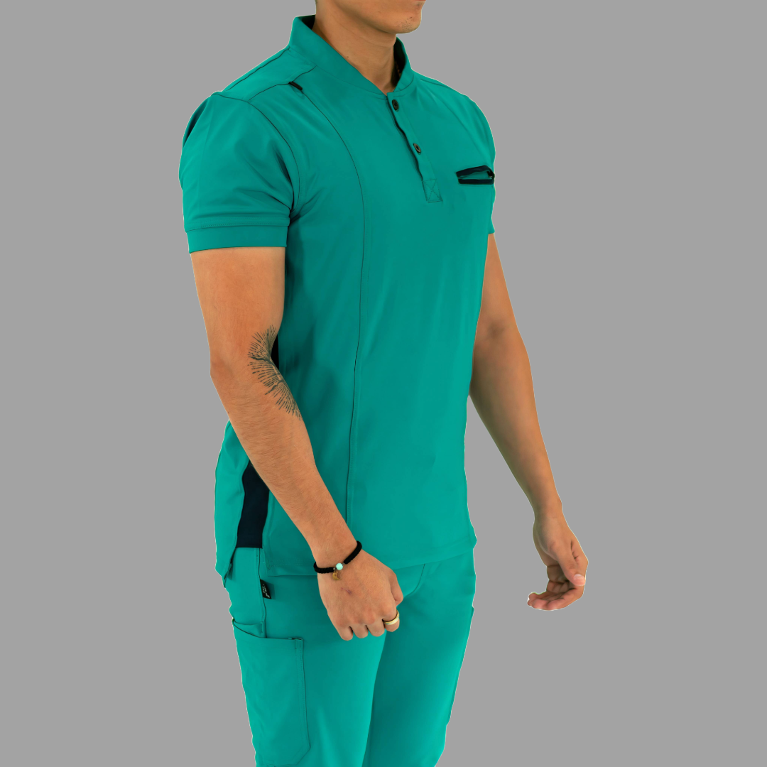Men's Top 930 Teal Green - Navy Super Stretch, Scrubs 930