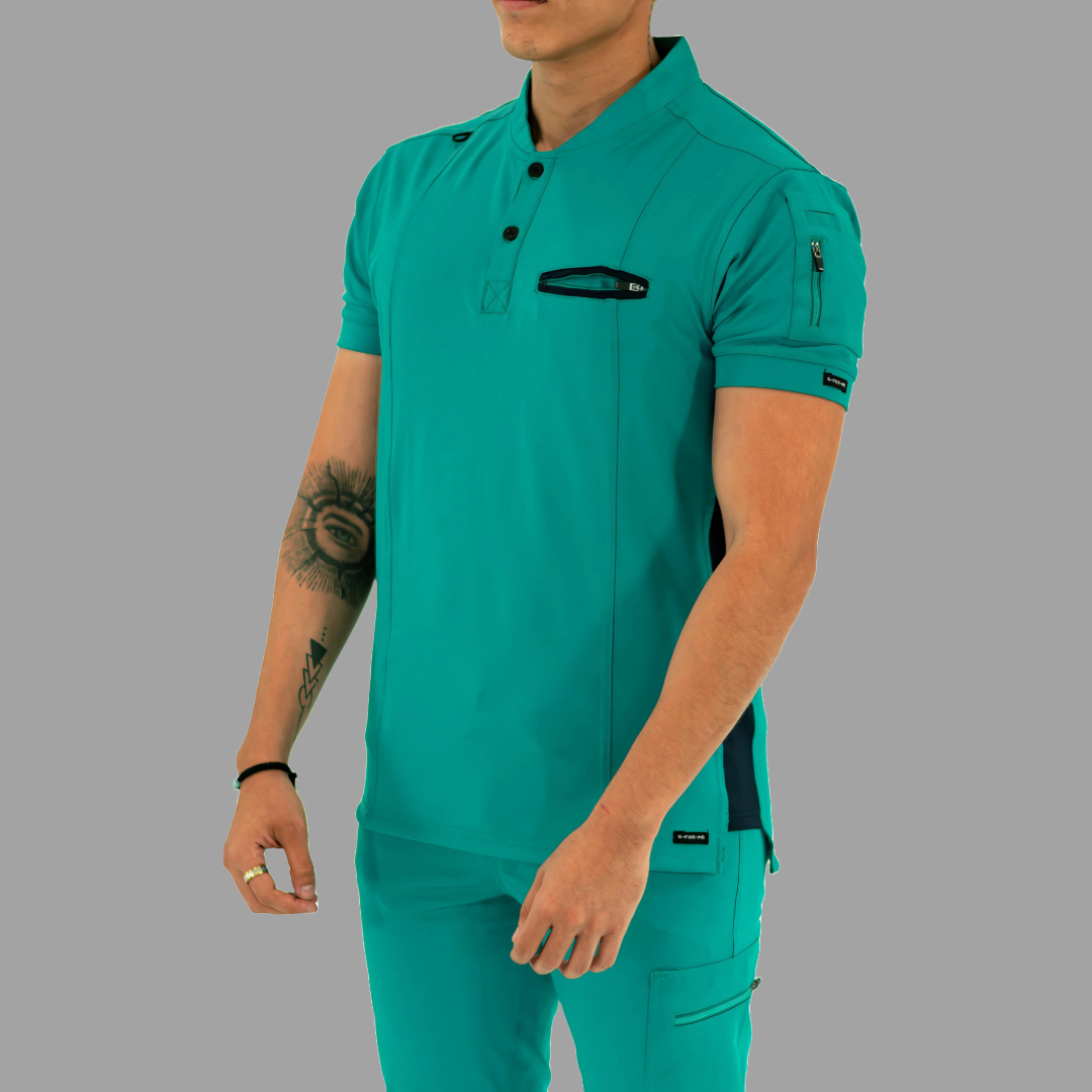 Men's Top 930 Teal Green - Navy Super Stretch, Scrubs 930