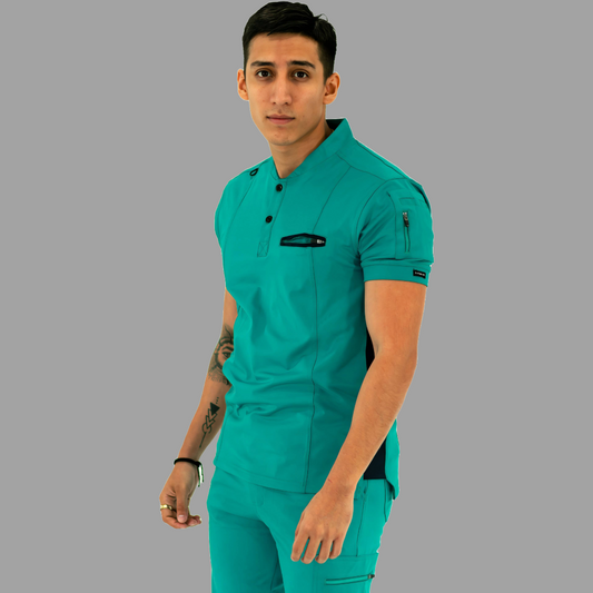 Men's Top 930 Teal Green - Navy Super Stretch, Scrubs 930