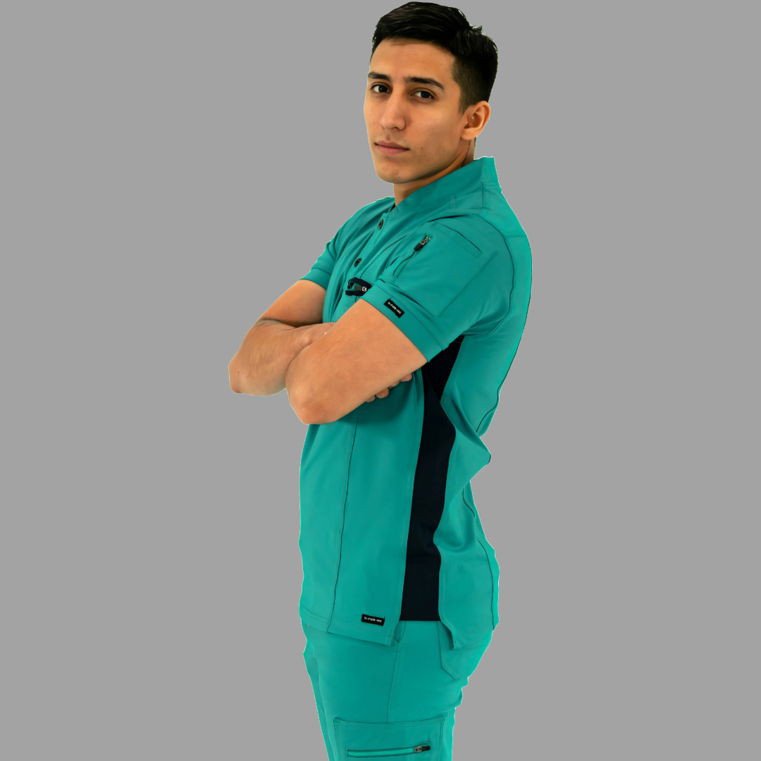 Men's Top 930 Teal Green - Navy Super Stretch, Scrubs 930