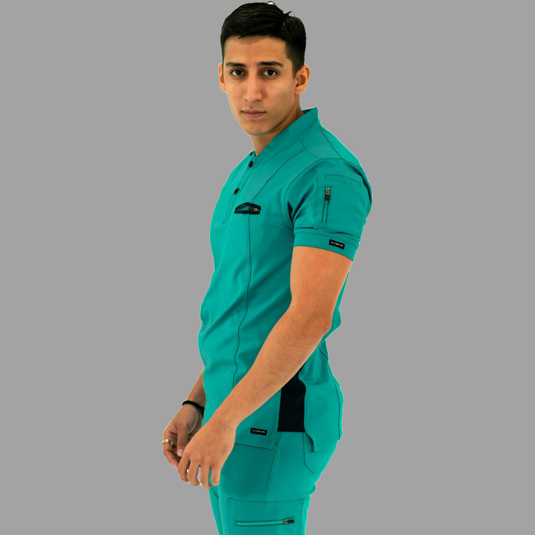 Men's Top 930 Teal Green - Navy Super Stretch, Scrubs 930