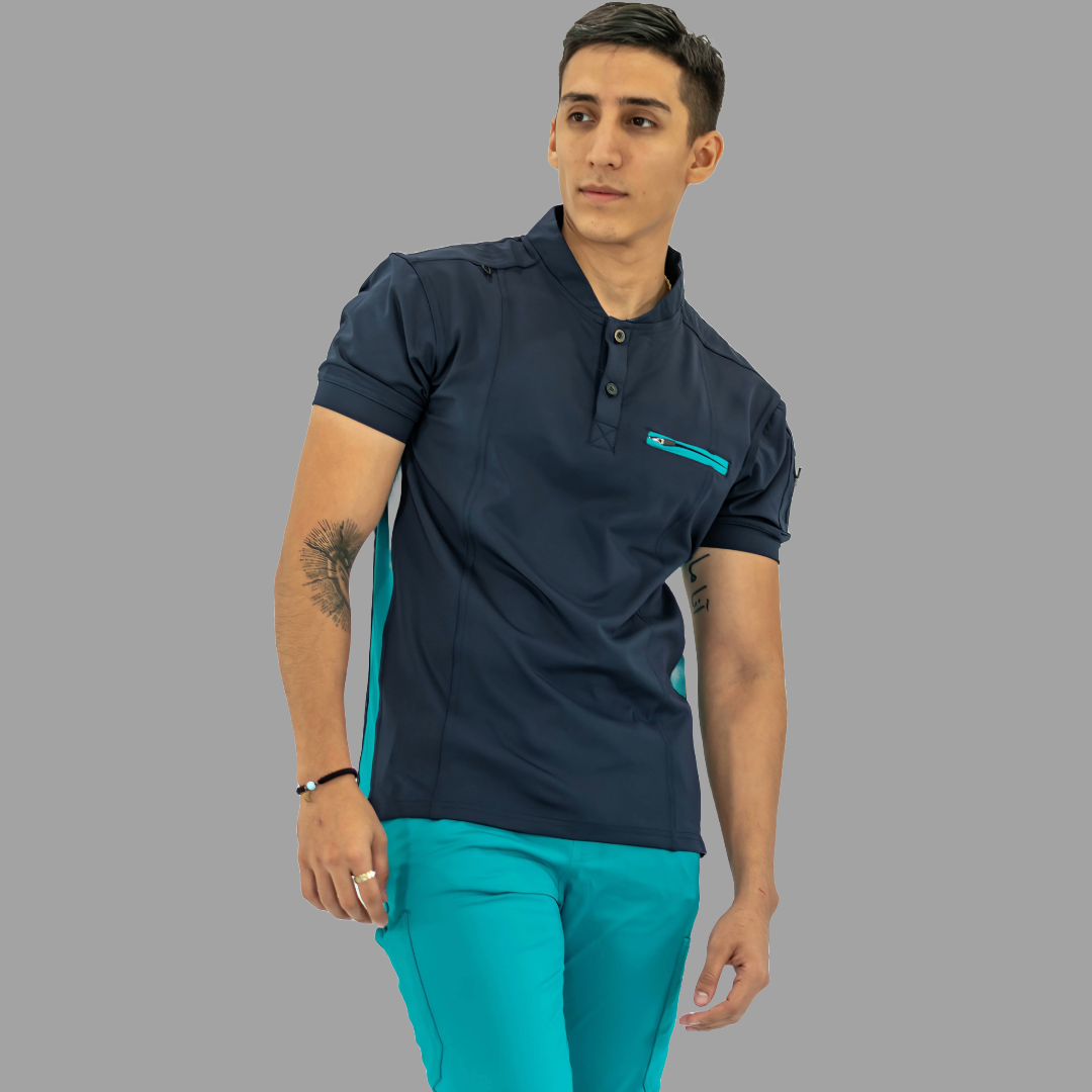 Men's Top 930 Navy-Green Super Stretch, Scrubs 930