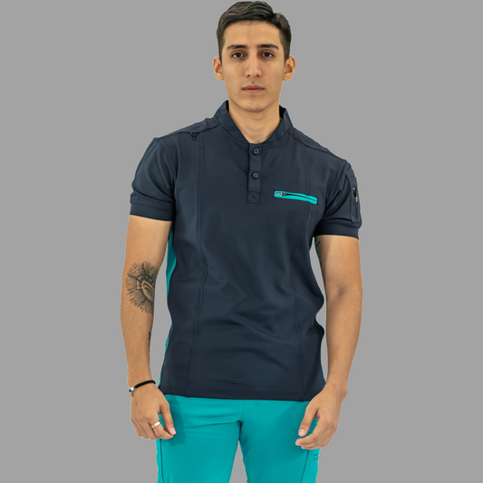 Men's Top 930 Navy-Green Super Stretch, Scrubs 930