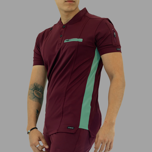Men's Top 930 Maroon-Green Super Stretch, Scrubs 930