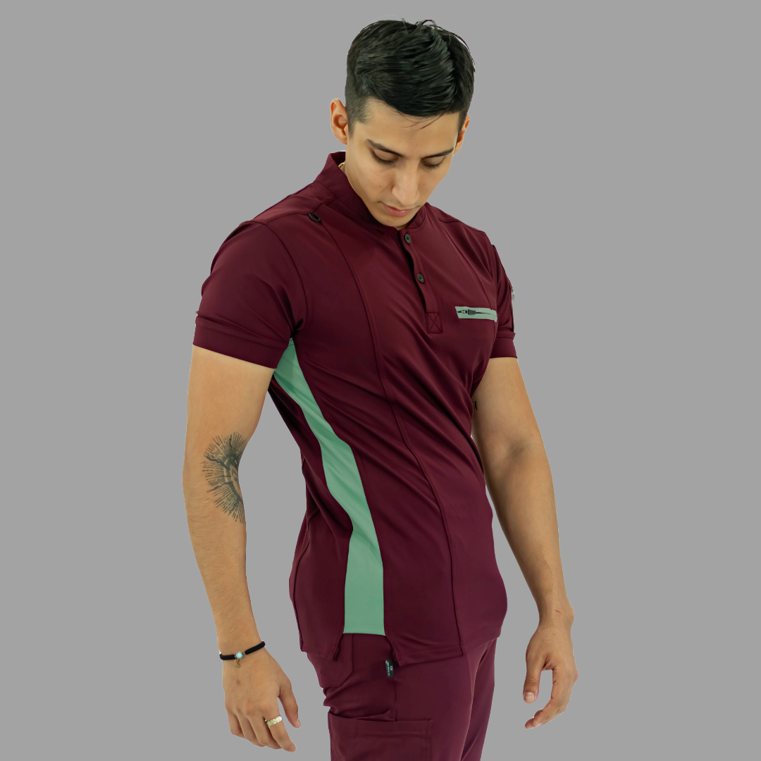 Men's Top 930 Maroon-Green Super Stretch, Scrubs 930