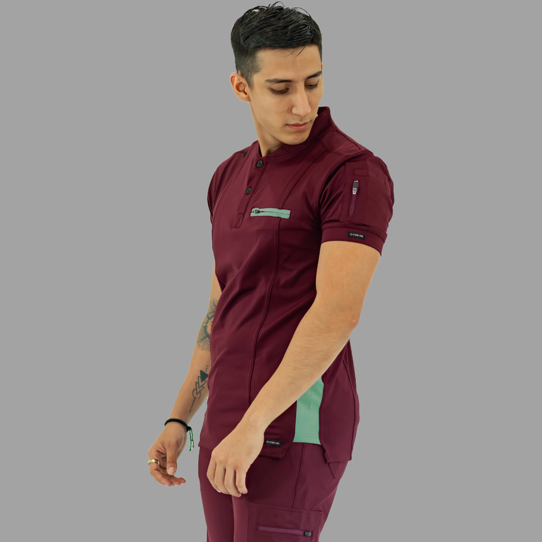 Men's Top 930 Maroon-Green Super Stretch, Scrubs 930