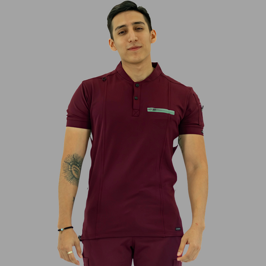 Men's Top 930 Maroon-Green Super Stretch, Scrubs 930
