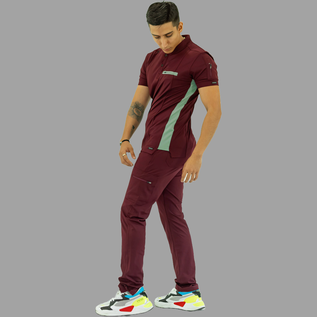 Men's Top 930 Maroon-Green Super Stretch, Scrubs 930