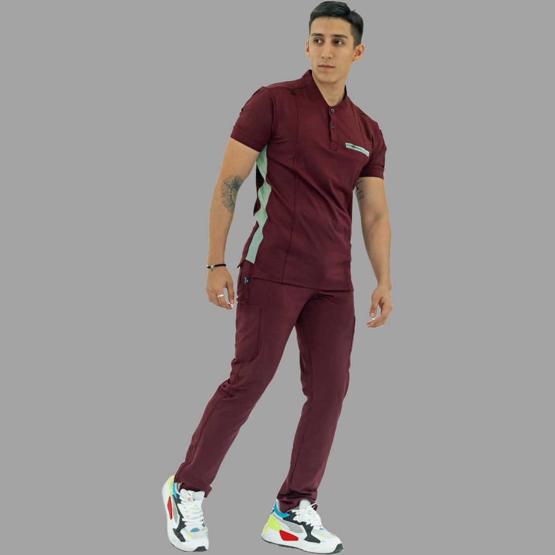 Men's Top 930 Maroon-Green Super Stretch, Scrubs 930