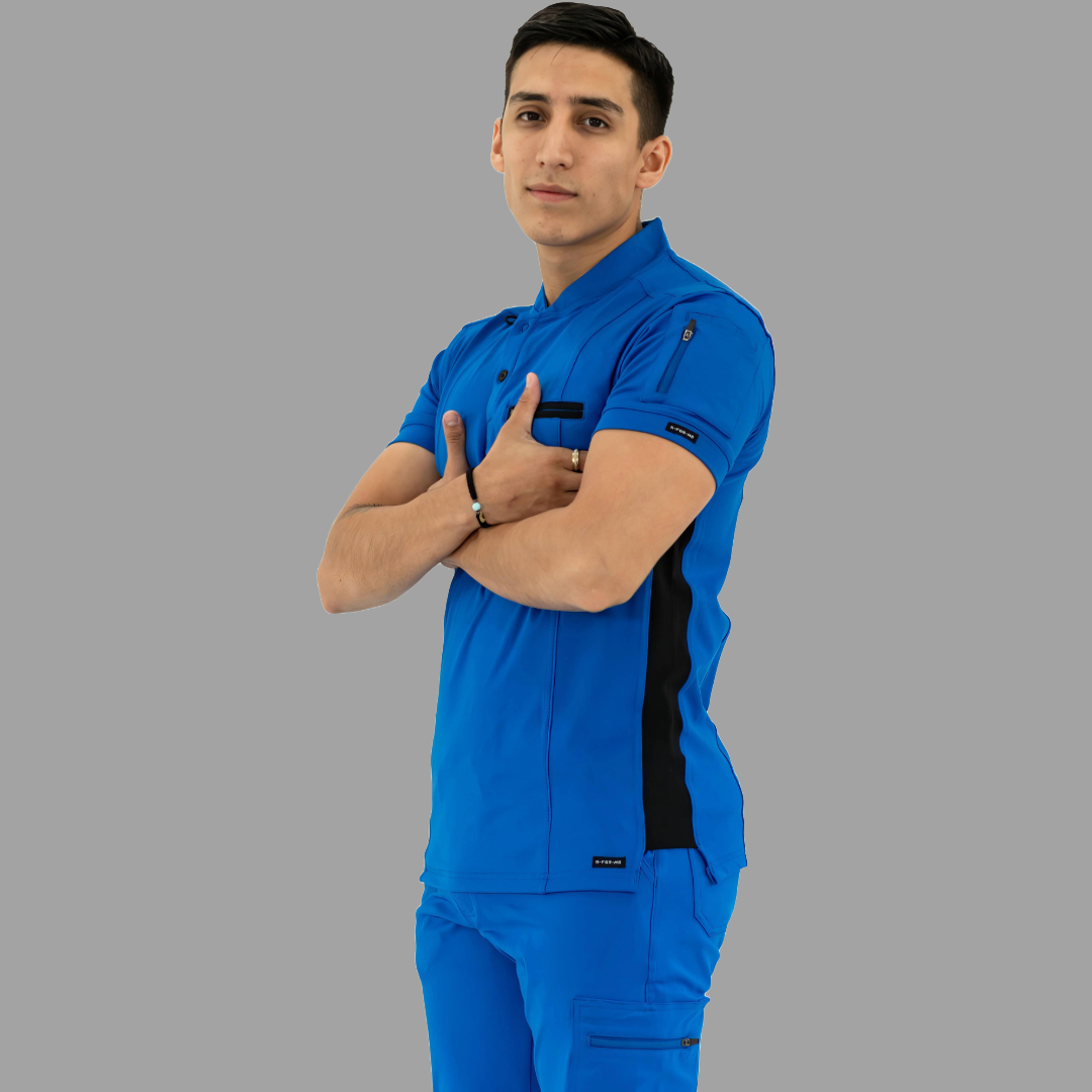 Men's Top 930 Royal Blue - Black Super Stretch, Scrubs 930