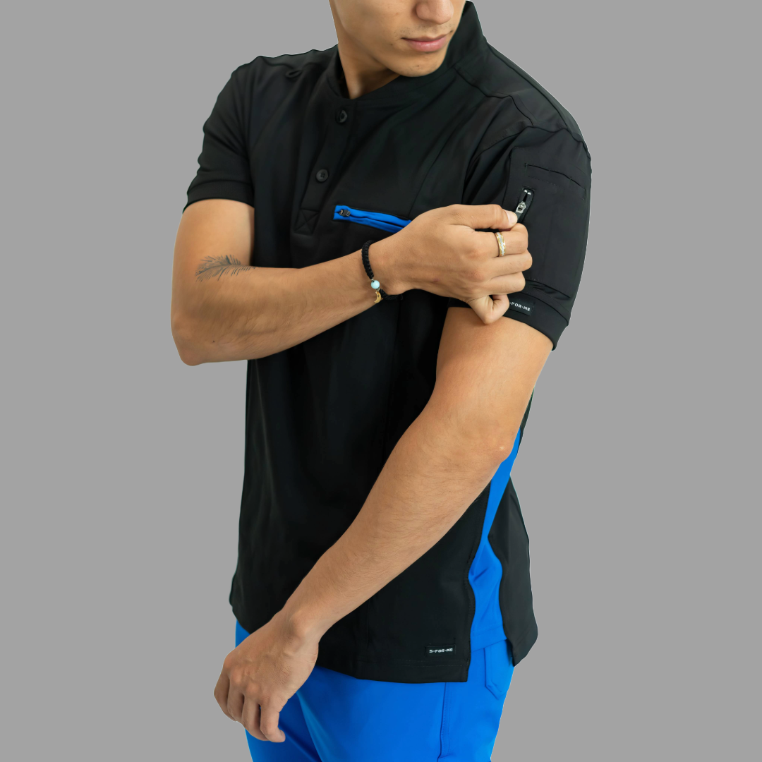 Men's Top 930 Black-Royal Blue Super Stretch, Scrubs 930