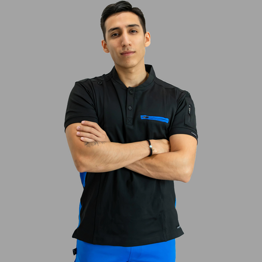 Men's Top 930 Black-Royal Blue Super Stretch, Scrubs 930