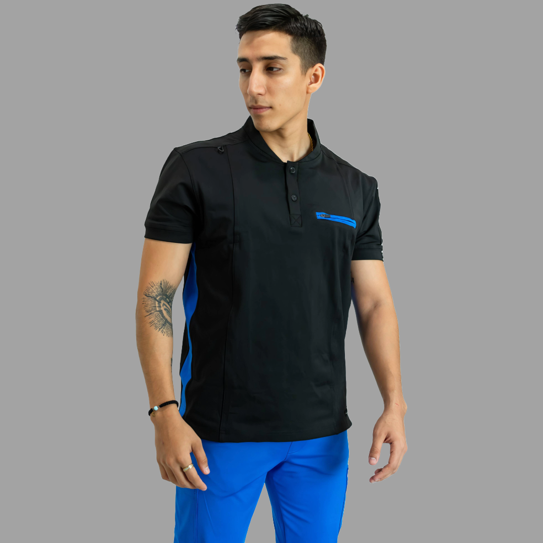 Men's Top 930 Black-Royal Blue Super Stretch, Scrubs 930