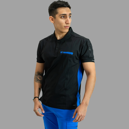 Men's Top 930 Black-Royal Blue Super Stretch, Scrubs 930
