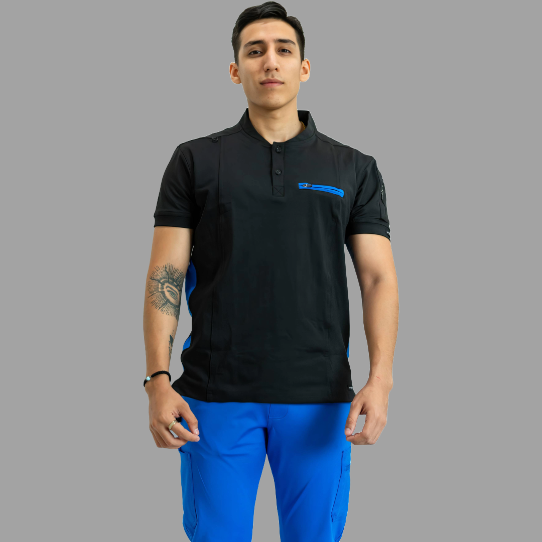 Men's Top 930 Black-Royal Blue Super Stretch, Scrubs 930