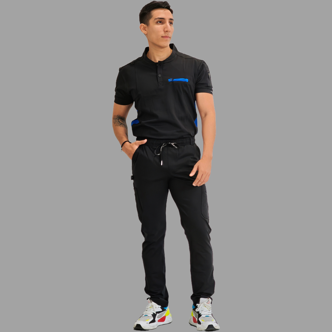Men's Top 930 Black-Royal Blue Super Stretch, Scrubs 930