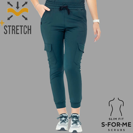 Women’s Pants 910 Airforce Blue super stretch scrub pants front view with cargo pockets and jogger cuffs