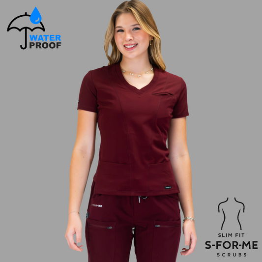 Women’s Waterproof Burgundy Top, Scrubs style 300