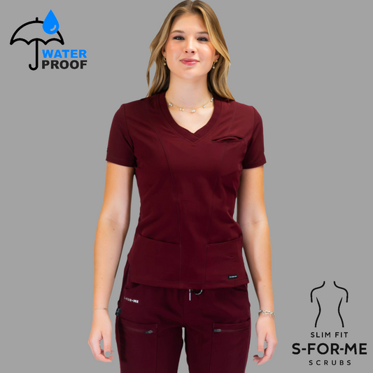 Women’s Waterproof Burgundy Top, Scrubs style 300