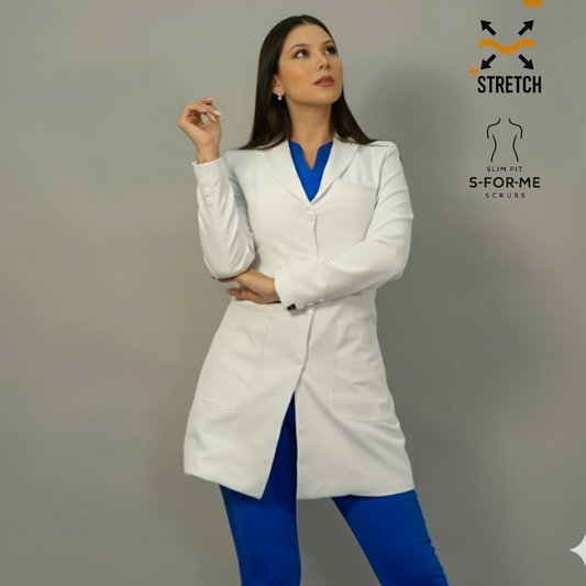 Contoured Fit Stretch White Women's Lab Coat with Inner Lining