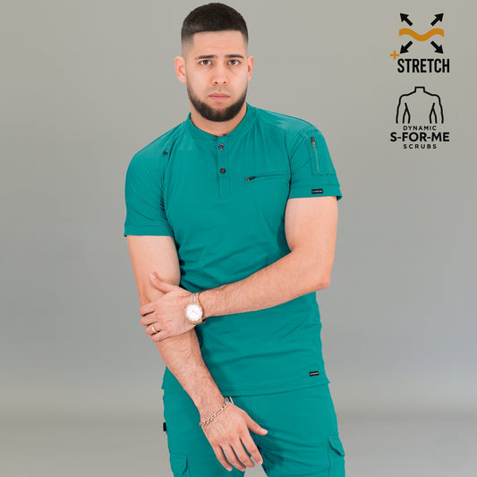 Men's Scrub Top 901 Teal Blue, Super Stretch