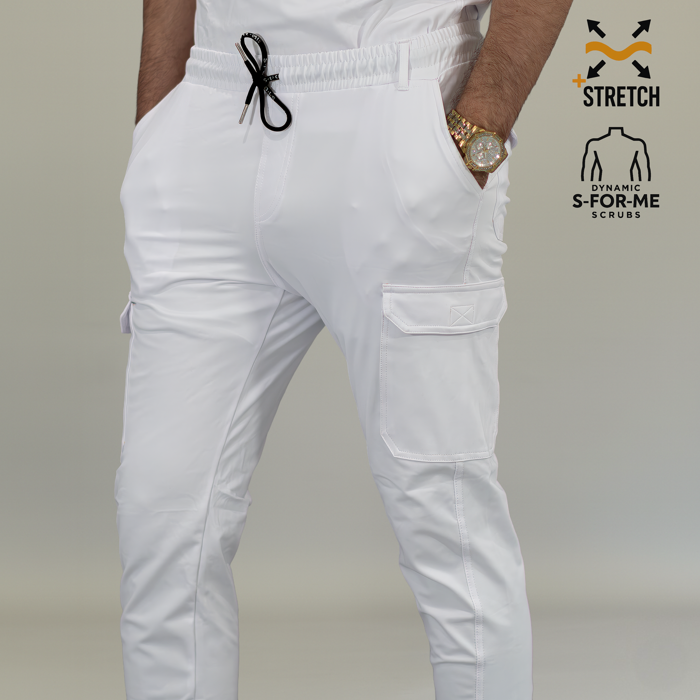 Men's Jogger Pants 901 White Super Stretch, Scrubs 901