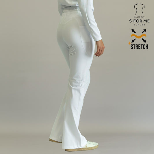 Women's 915 Super Stretch White Flare Scrub Pants