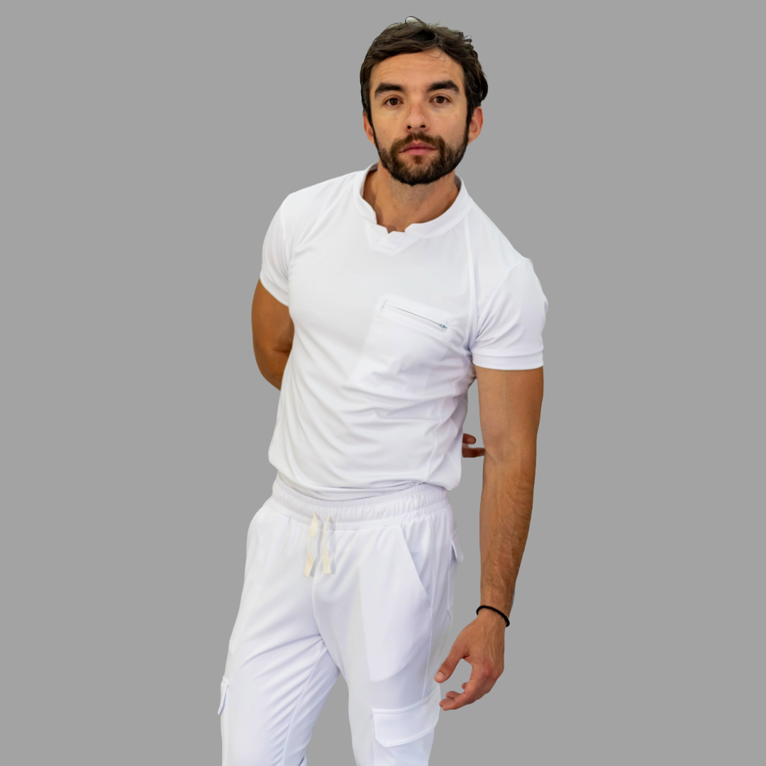 Men's Top 910 White Super Stretch, Scrubs 910