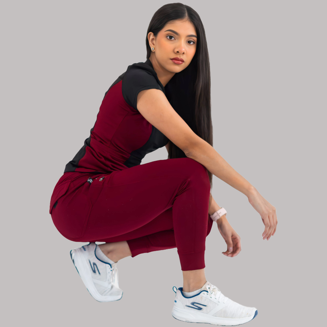 Women’s Top 905 Black/Burgundy, Super Stretch Scrubs
