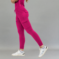Women's Style 905 fuchsia jogger scrub pants, side view with cargo pocket and ankle cuffs