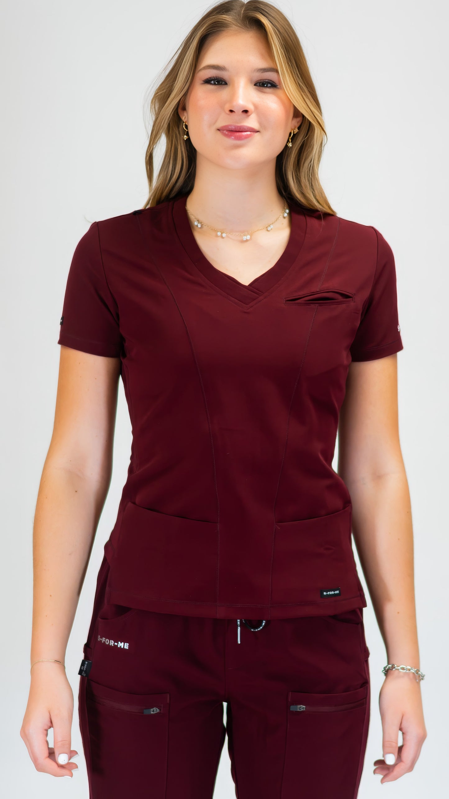 Women’s Waterproof Burgundy Top, Scrubs style 300