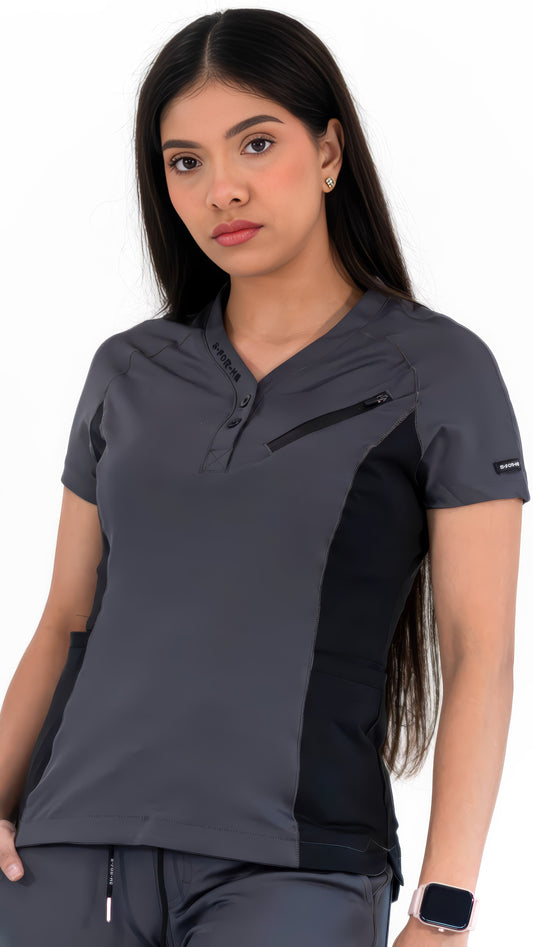 Women’s Top 905 Oxford Gray/Black, Super Stretch Scrubs