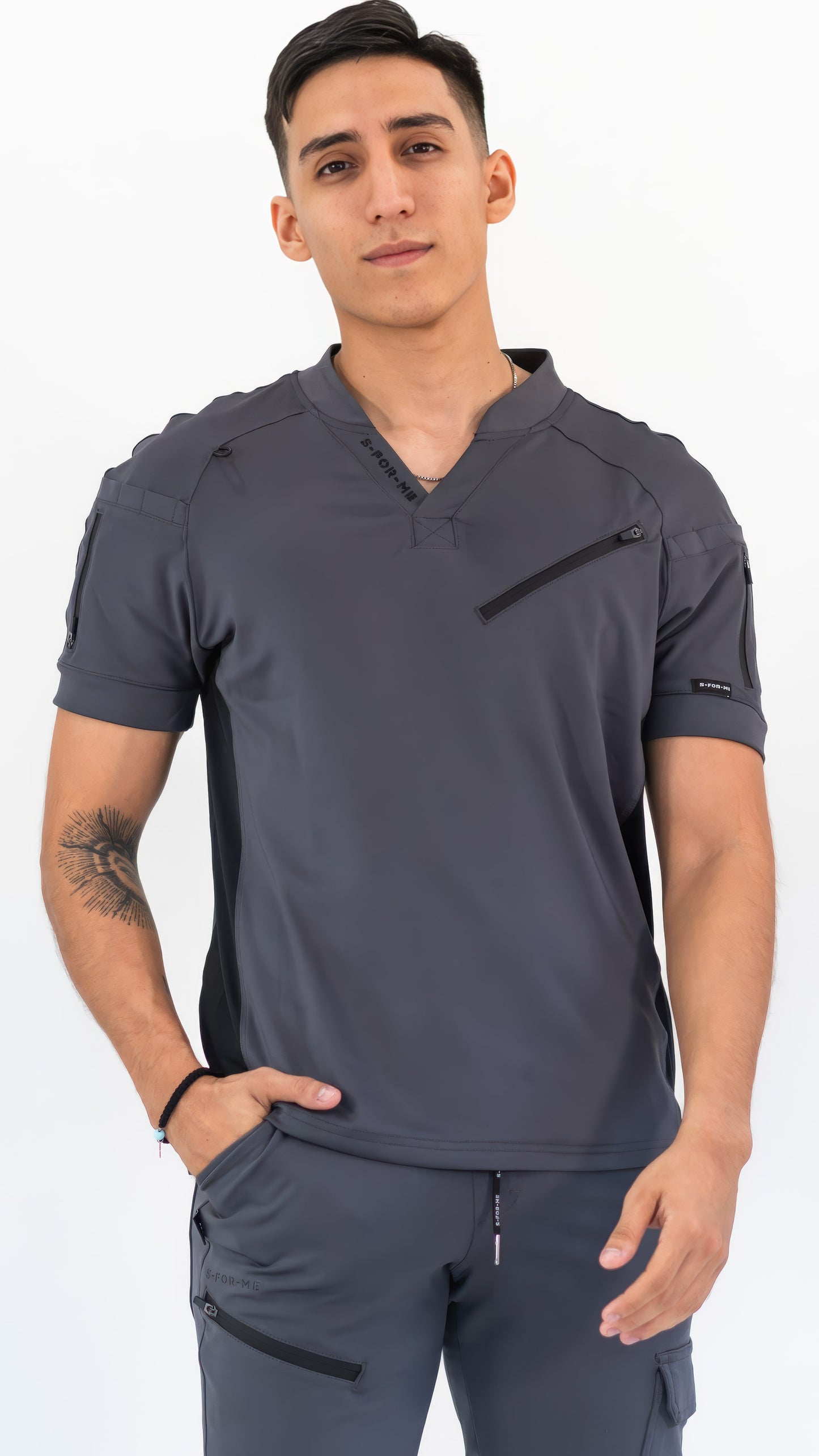 Men's Scrub Top 905 Oxford Gray/Black, Scrubs Super Stretch