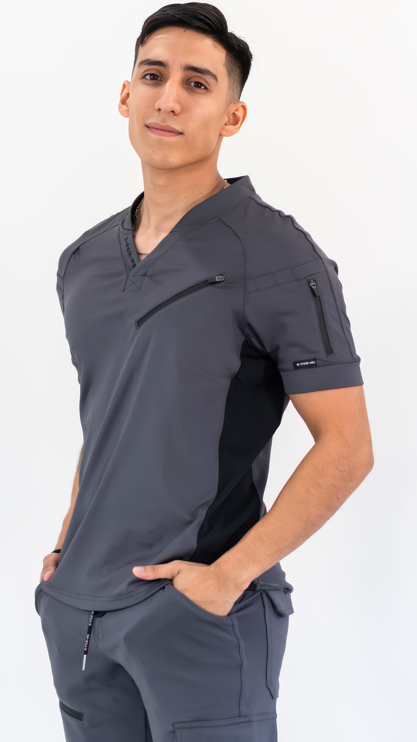 Men's Scrub Top 905 Oxford Gray/Black, Scrubs Super Stretch