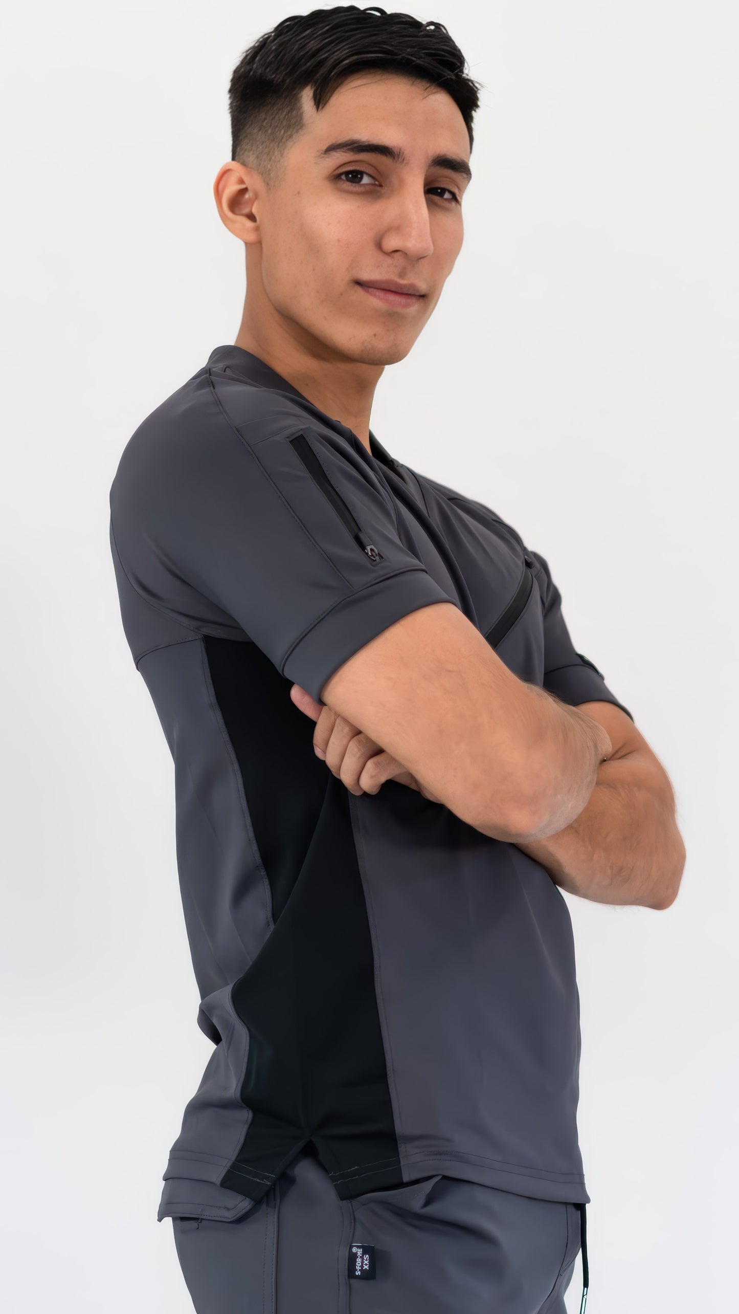 Men's Scrub Top 905 Oxford Gray/Black, Scrubs Super Stretch