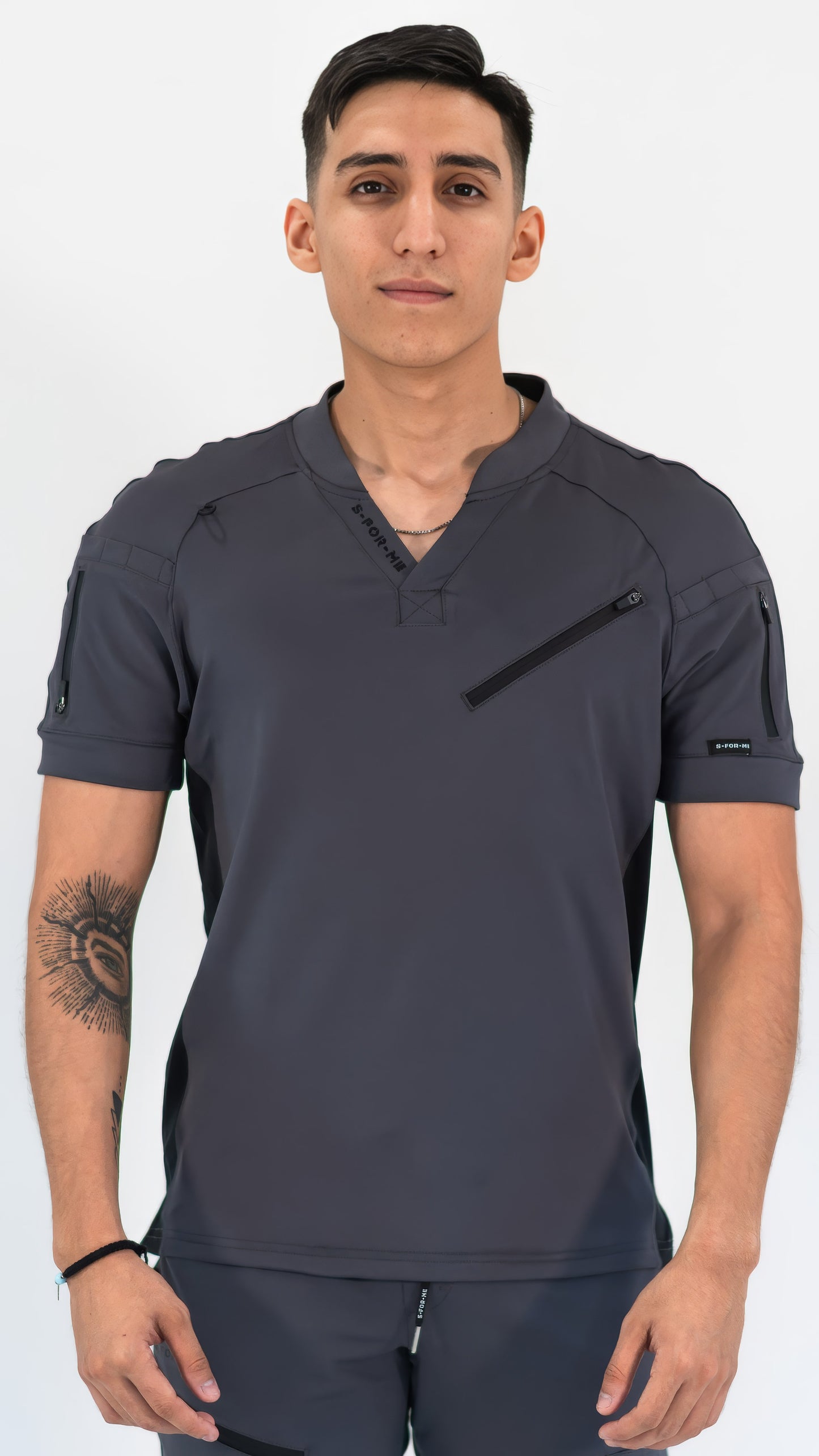 Men's Scrub Top 905 Oxford Gray/Black, Scrubs Super Stretch