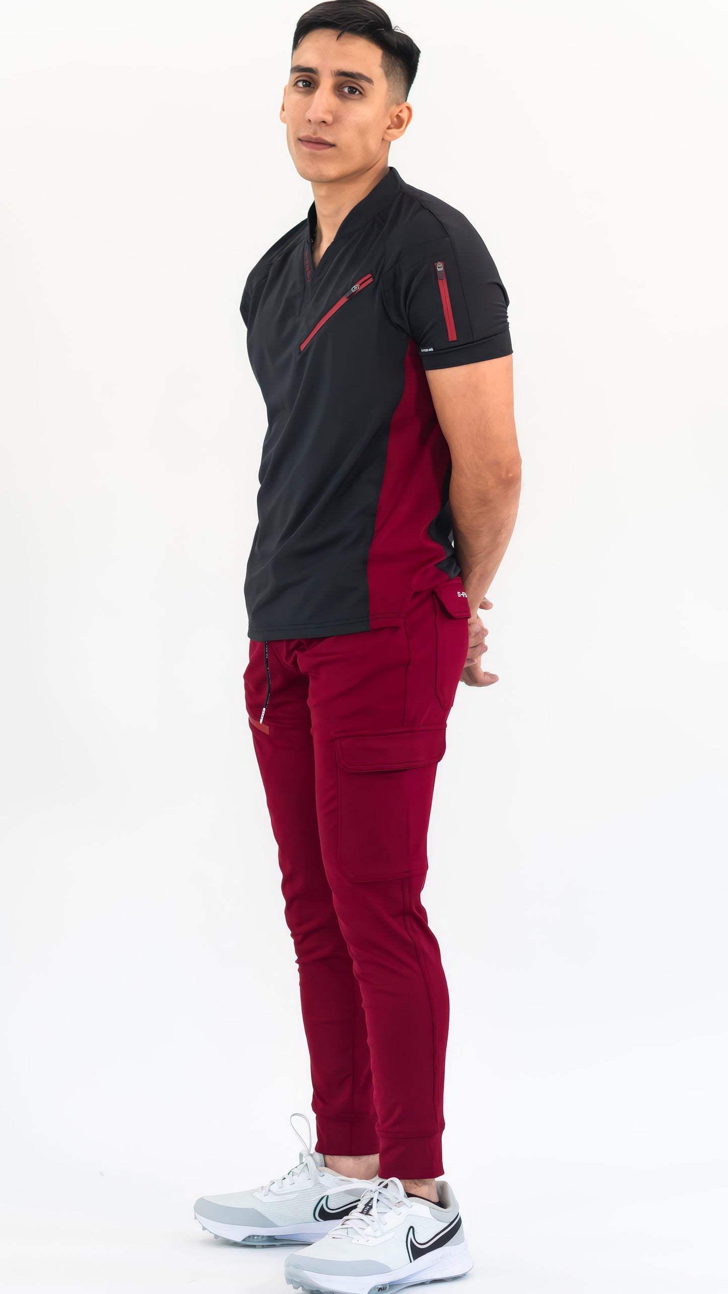 Men's Top 905 Black/Burgundy, Scrubs Super Stretch