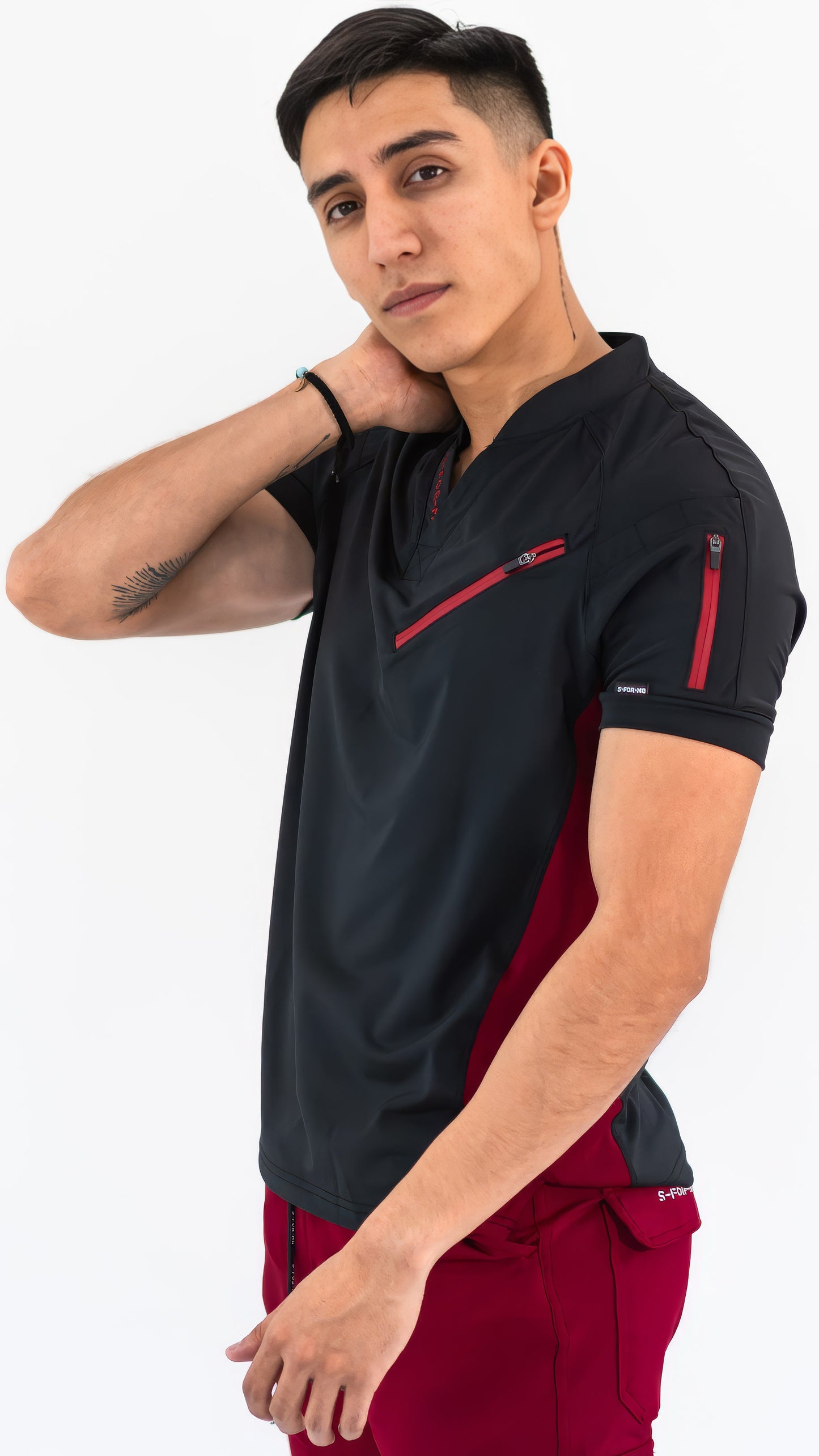 Men's Top 905 Black/Burgundy, Scrubs Super Stretch