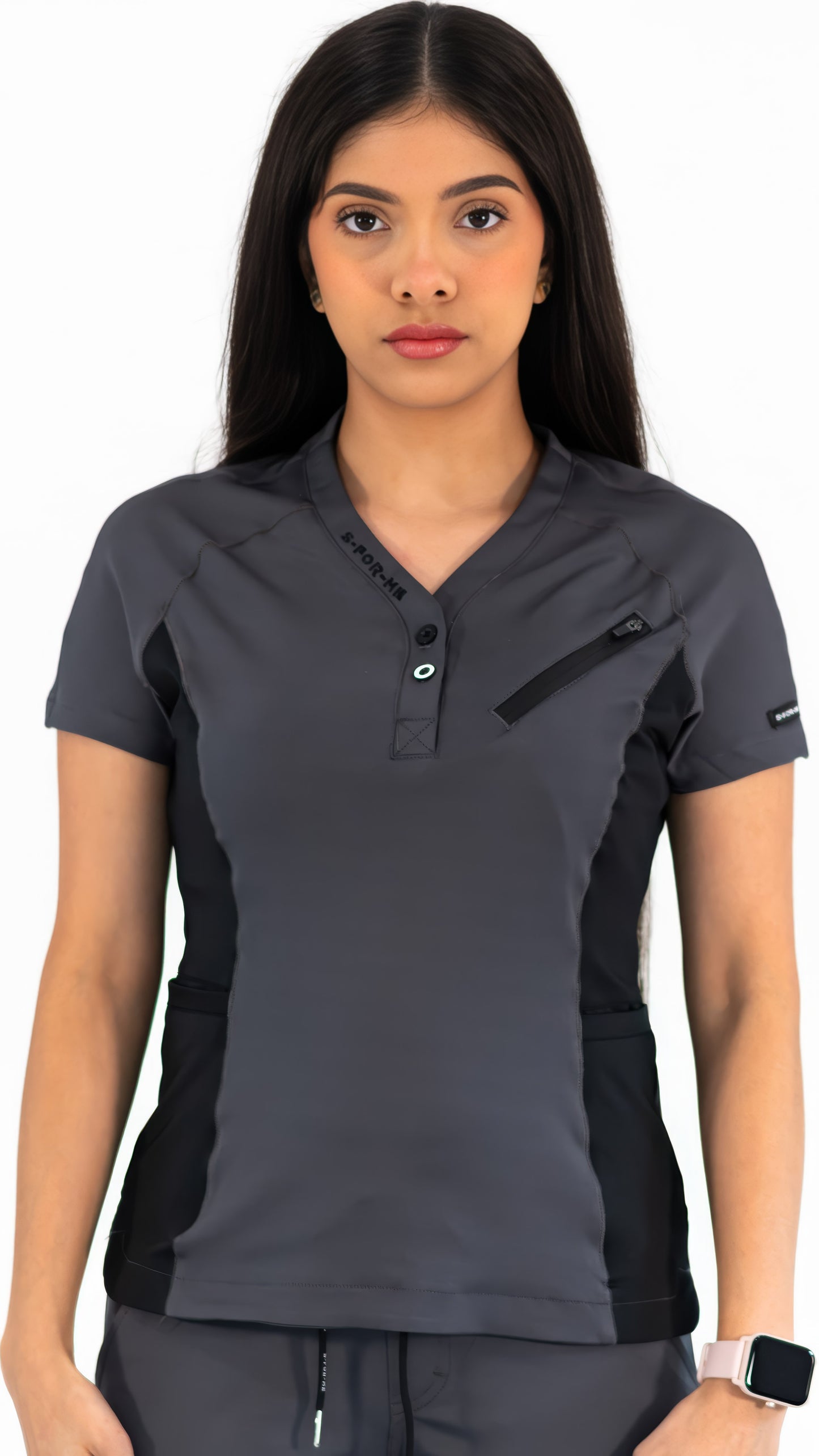 Women’s Top 905 Oxford Gray/Black, Super Stretch Scrubs