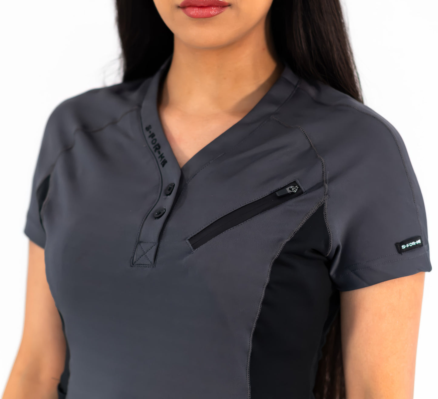 Women’s Top 905 Oxford Gray/Black, Super Stretch Scrubs