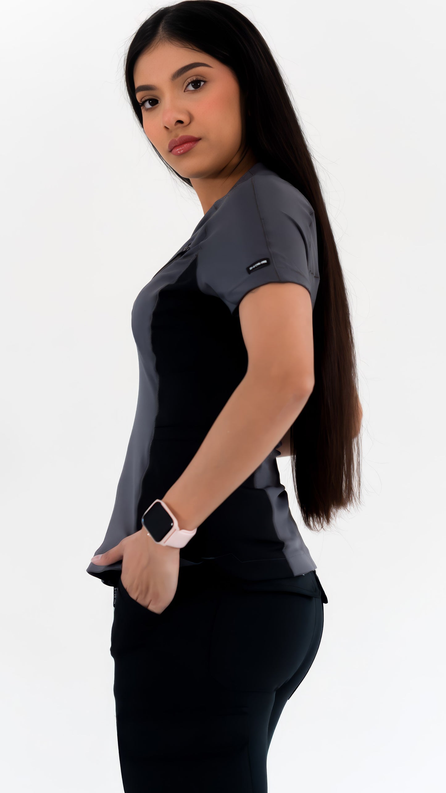 Women’s Top 905 Oxford Gray/Black, Super Stretch Scrubs